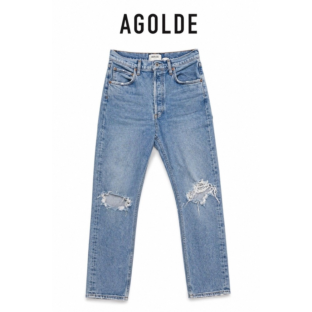 AGOLDE Distressed Jeans Women Size 27 High Rise Straight Leg Ripped Denim